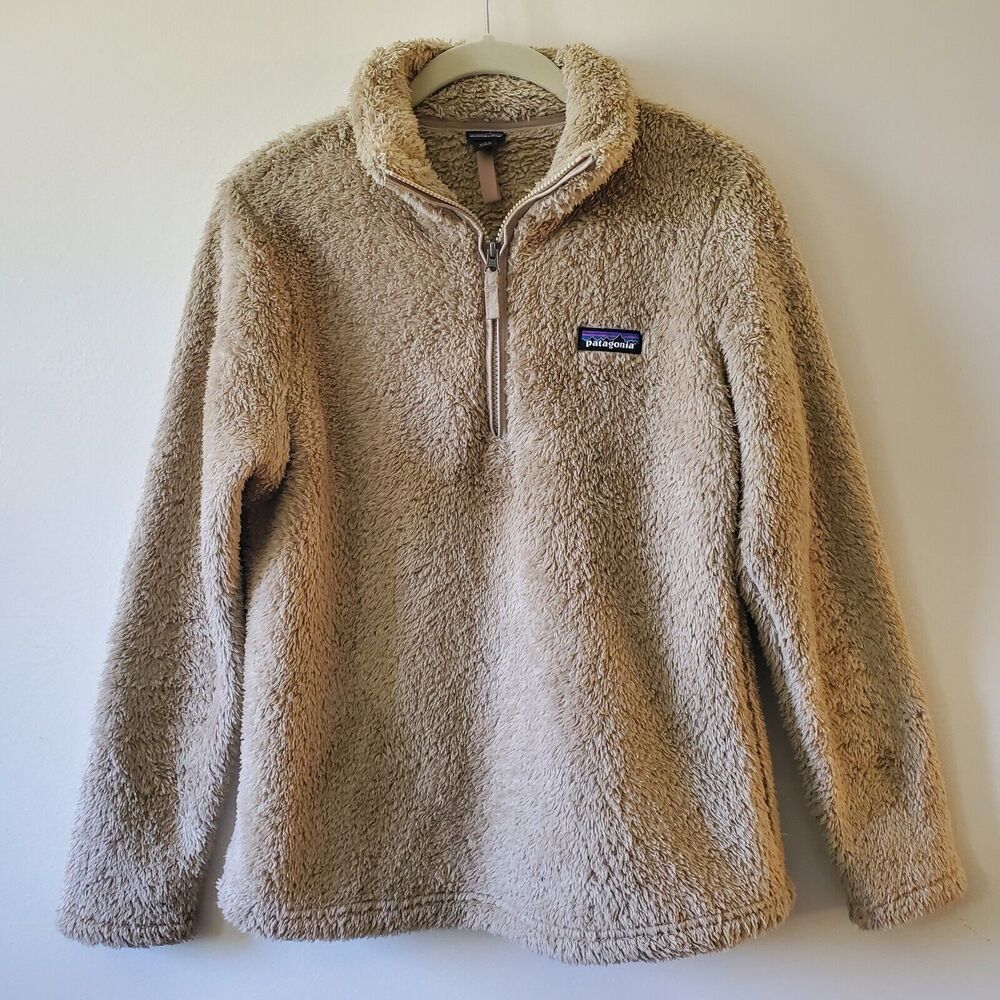 PATAGONIA Womens Biege Teddy Fleece 1/3 Zip Pullover Jacket Size S Gorpcore